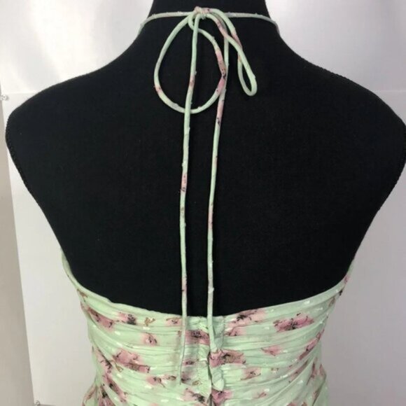 Lulu’s Dress Small Blooming Night Out Light  Green Floral Print Ruched Bodycon - Picture 14 of 16